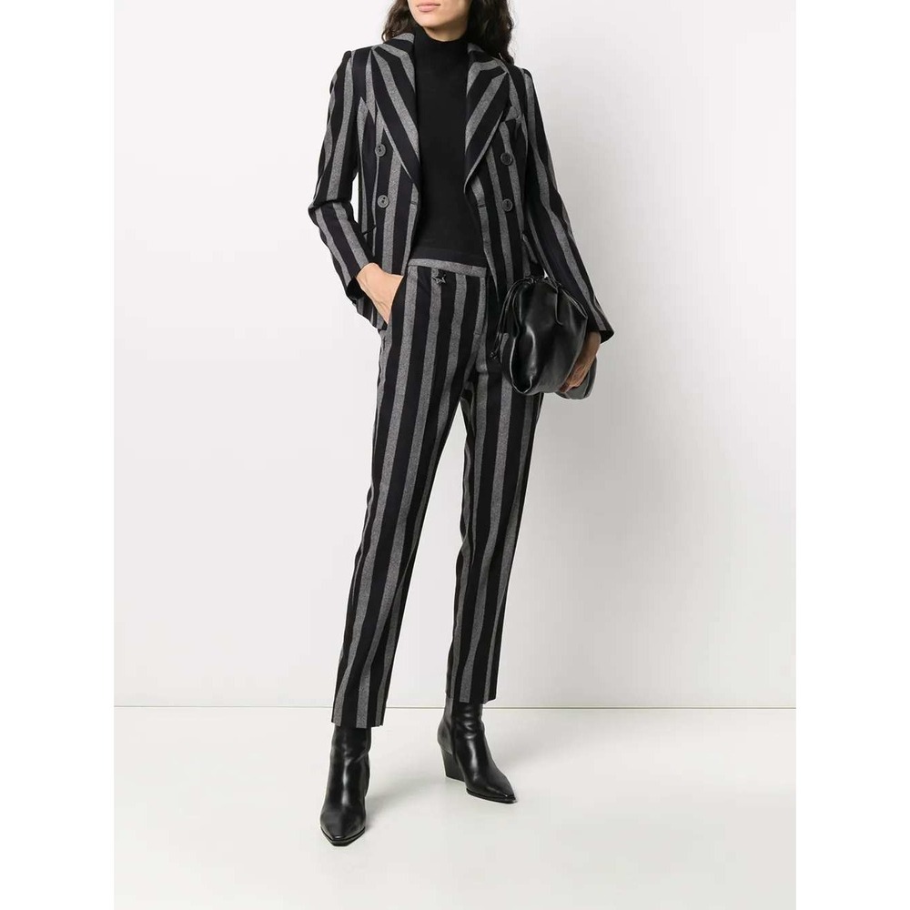 NWT Lorena Antoniazzi Black and Grey Striped Peg Trousers Size IT42/US6